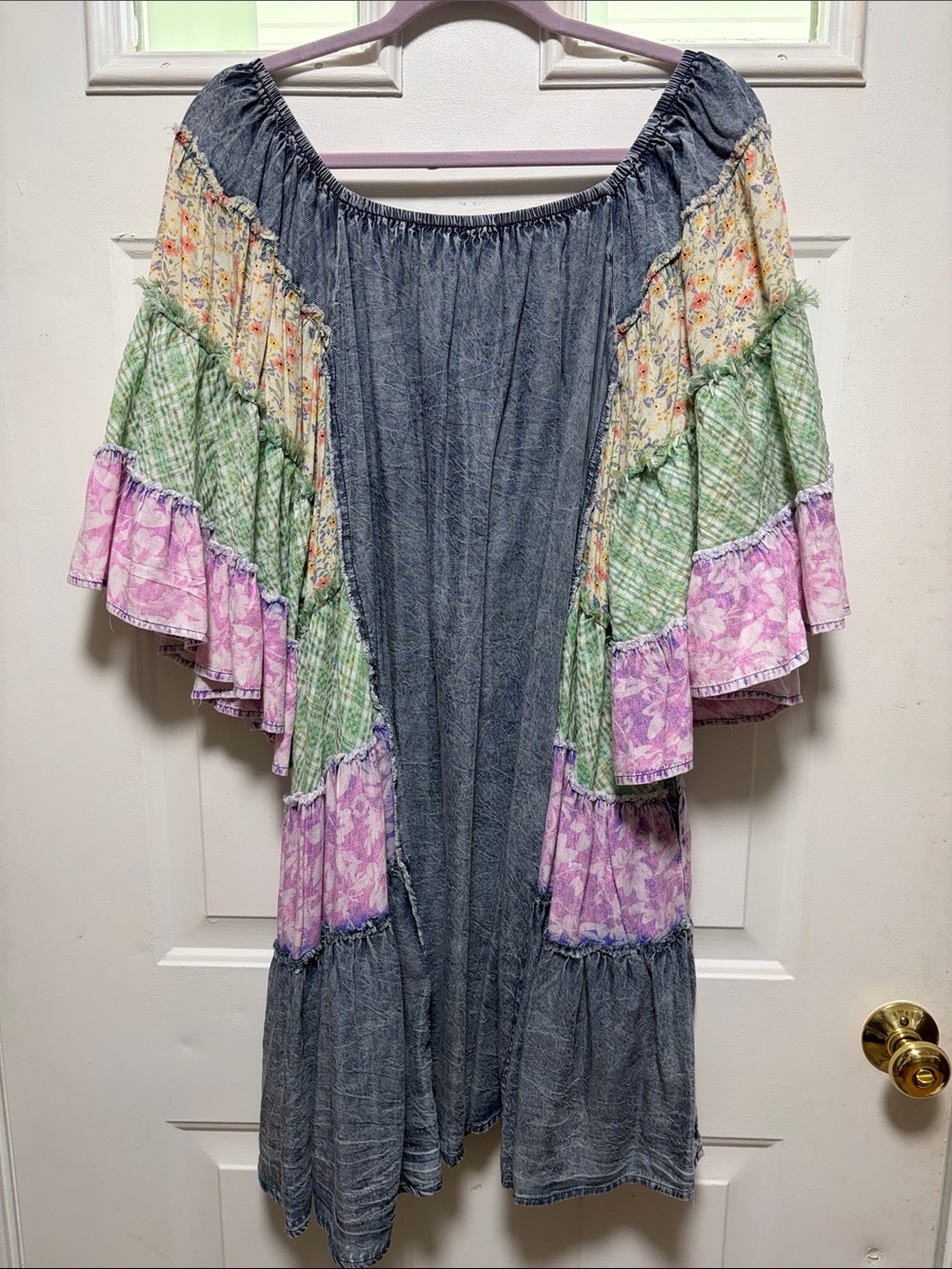 Oli & Hali Lavender, Green and Denim Patchwork Midi Dress - Picture 5 of 9